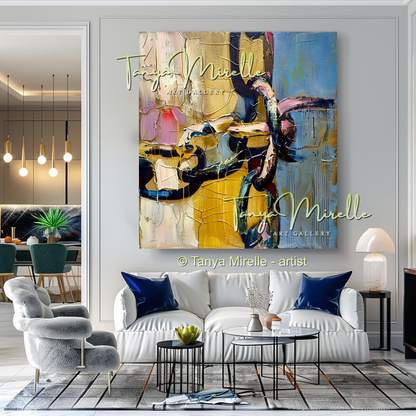 Chains Palette Knife Abstract Oil Painting, Large Canvas Art #256