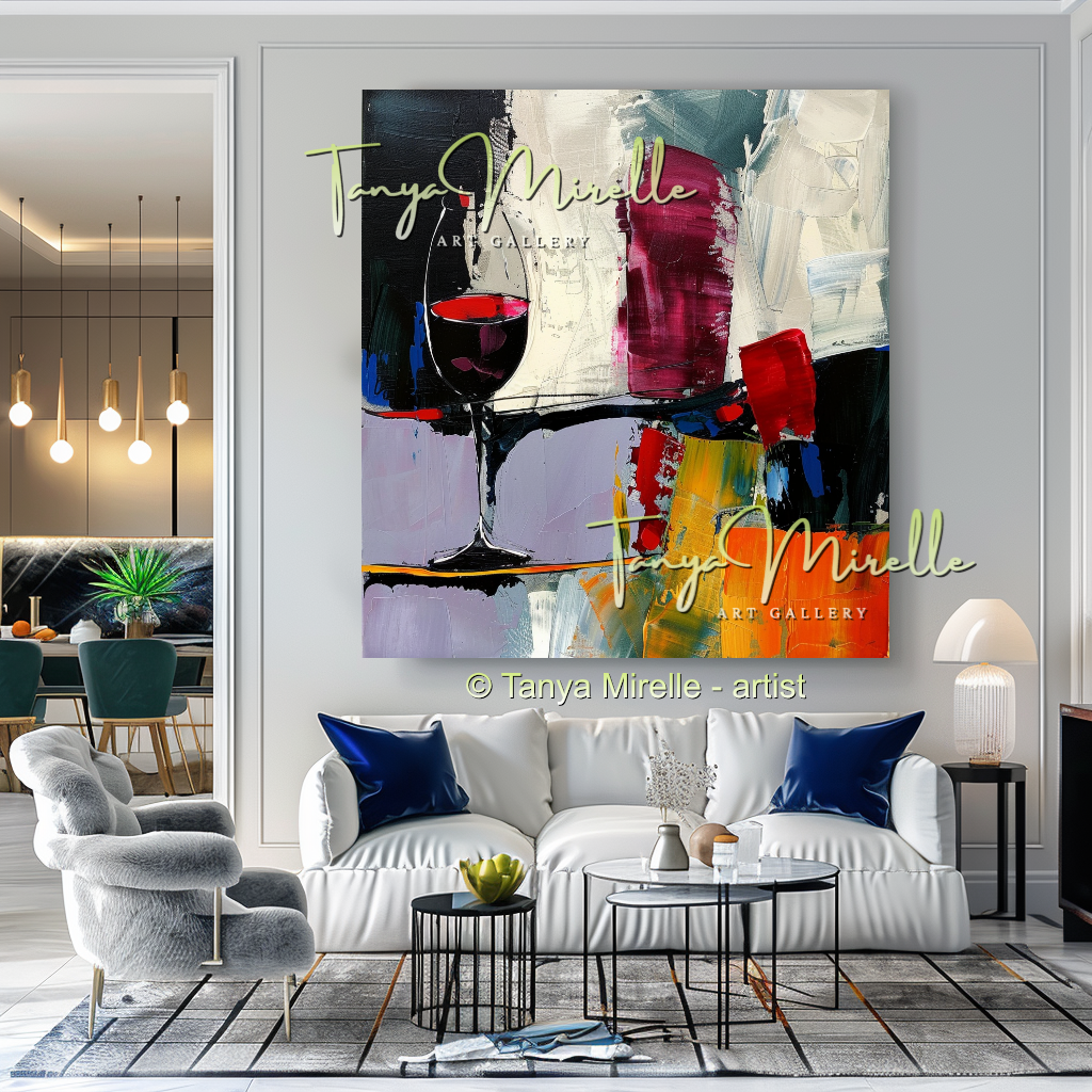 Crimson Pour – Abstract Wine Glass Impasto Painting #260