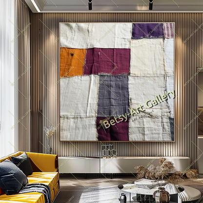 Colorful Textile-Inspired Wall Art - Boho Patchwork Abstract Canvas Print