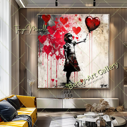 Girl with Red Heart Balloon – Street Art Banksy Inspired Canvas Print