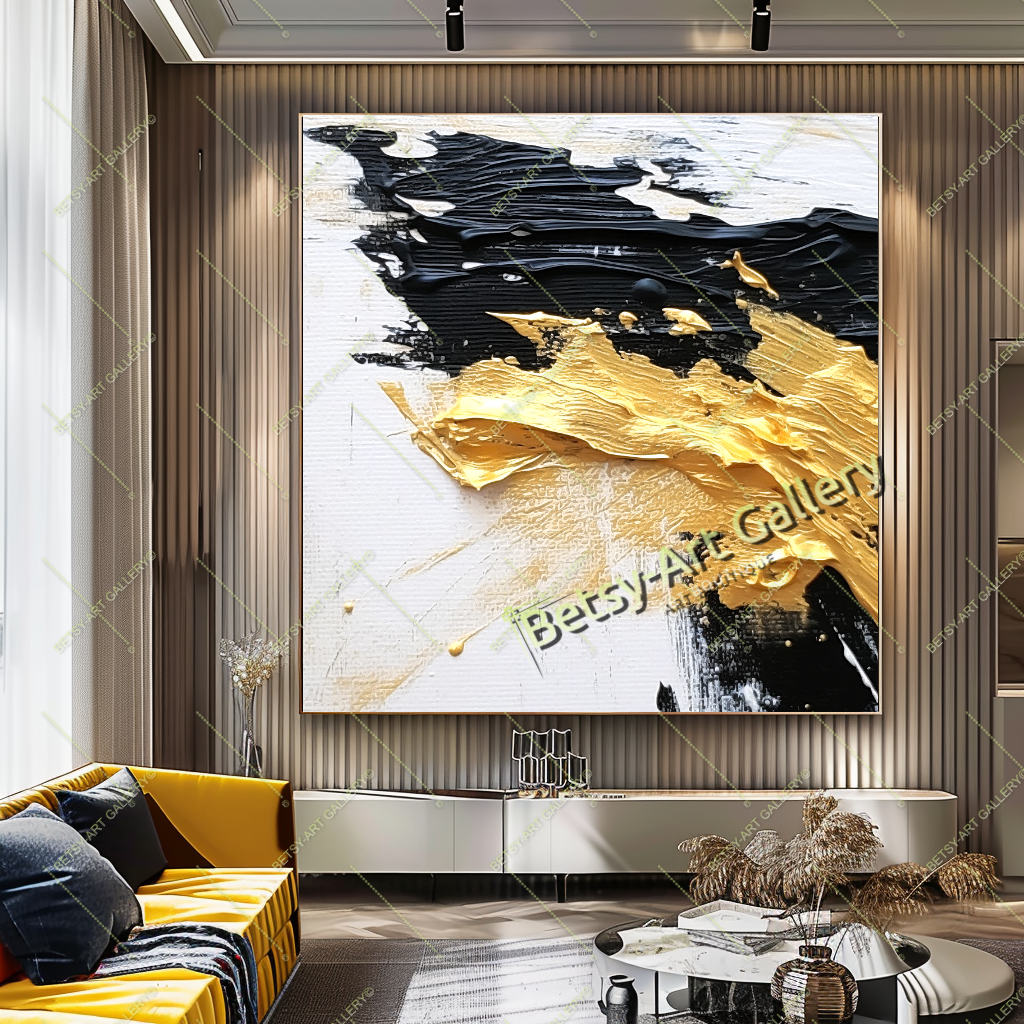Gold Black White Abstract Canvas Print