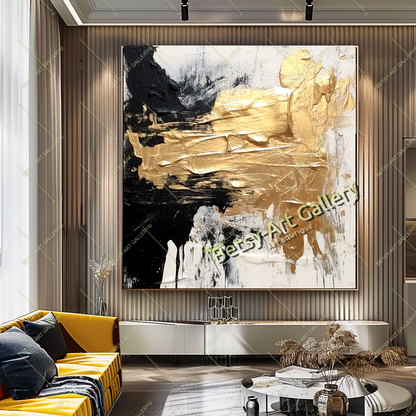 Gold Black White Abstract Canvas Print