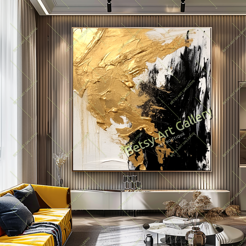 Gold Black White Abstract Canvas Print