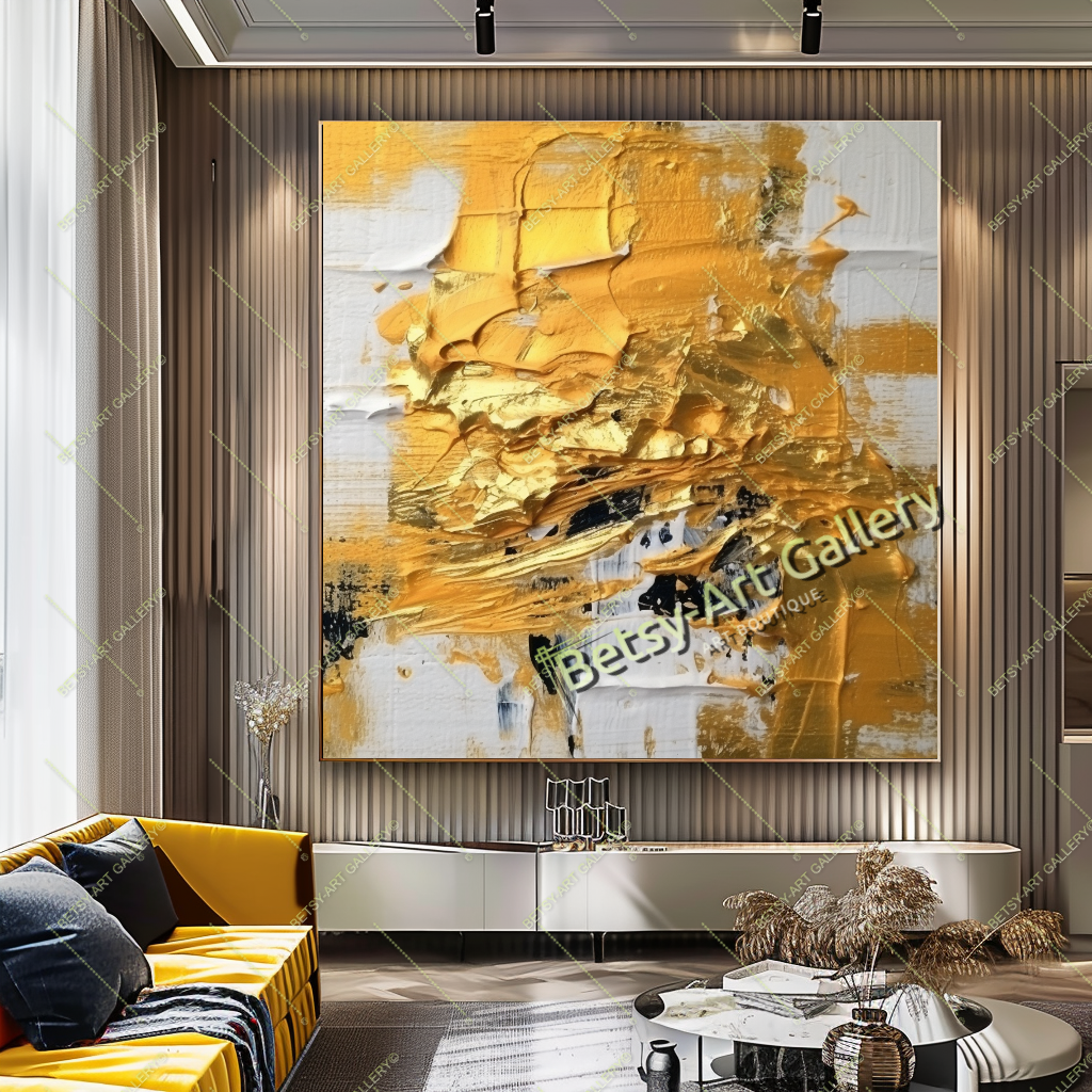 Gold Black White Abstract Canvas Print
