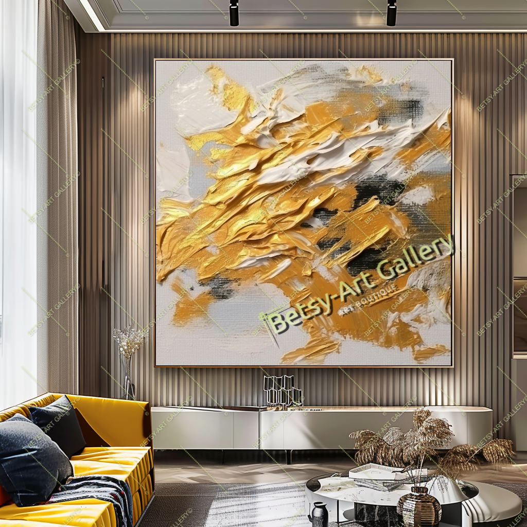 Gold Black White Abstract Canvas Print