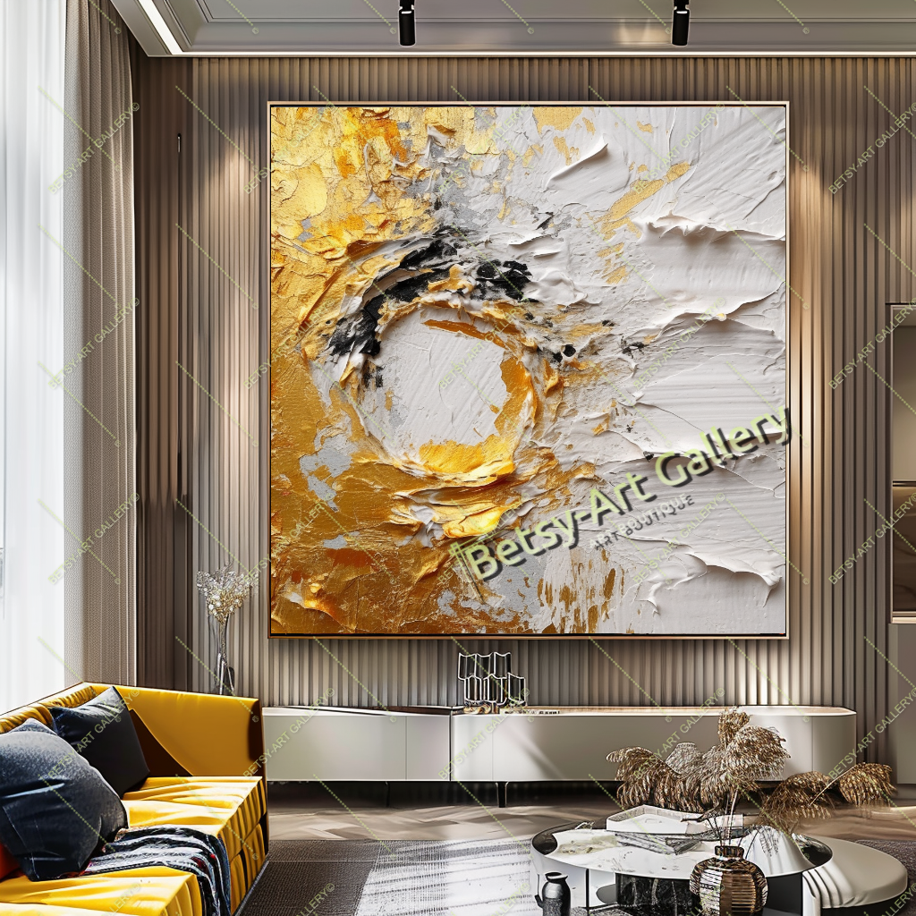 Gold Black White Abstract Canvas Print