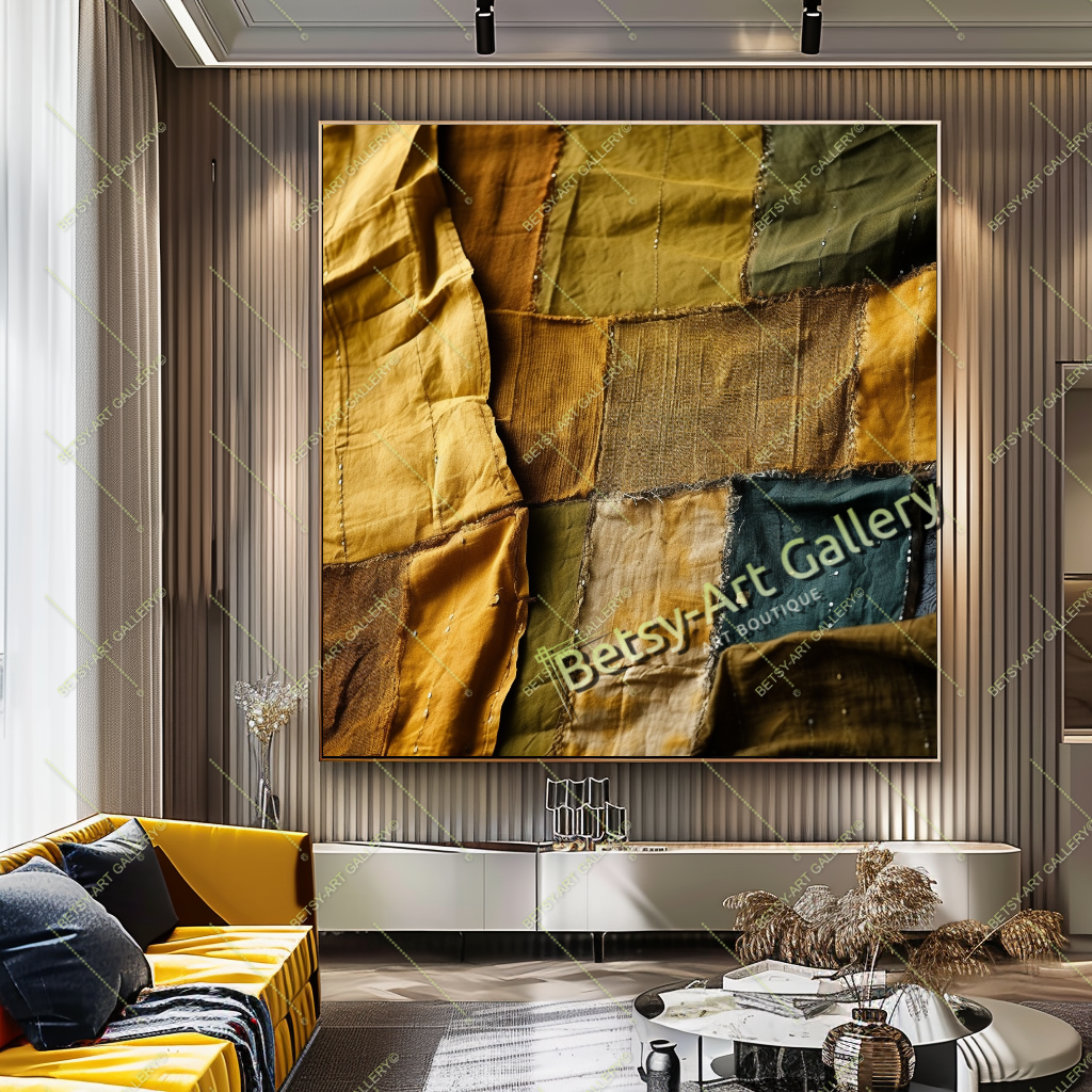 Boho Patchwork Abstract Canvas Print, Modern Bohemian Wall Art