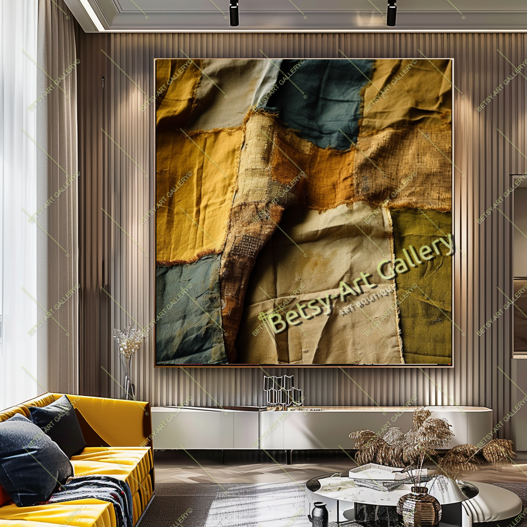 Boho Patchwork Abstract Canvas Print, Modern Bohemian Wall Art