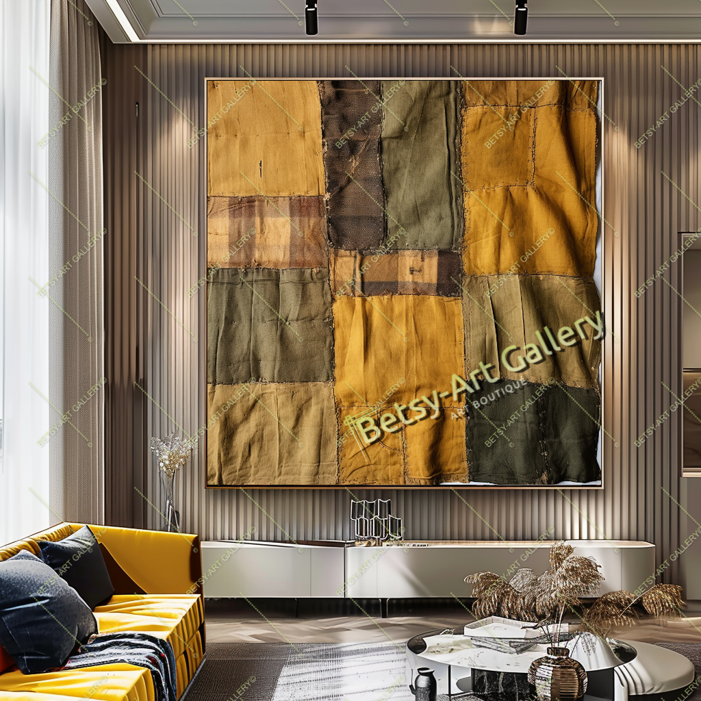 Boho Patchwork Abstract Canvas Print, Modern Bohemian Wall Art