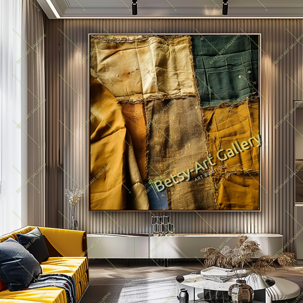 Boho Patchwork Abstract Canvas Print, Modern Bohemian Wall Art
