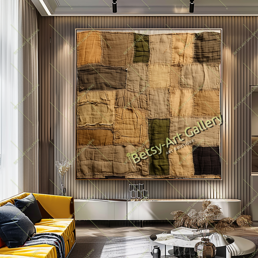 Boho Patchwork Abstract Canvas Print, Modern Bohemian Wall Art