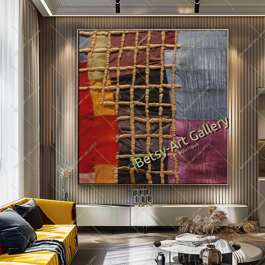 Colorful Textile-Inspired Wall Art, Modern Bohemian Canvas Print