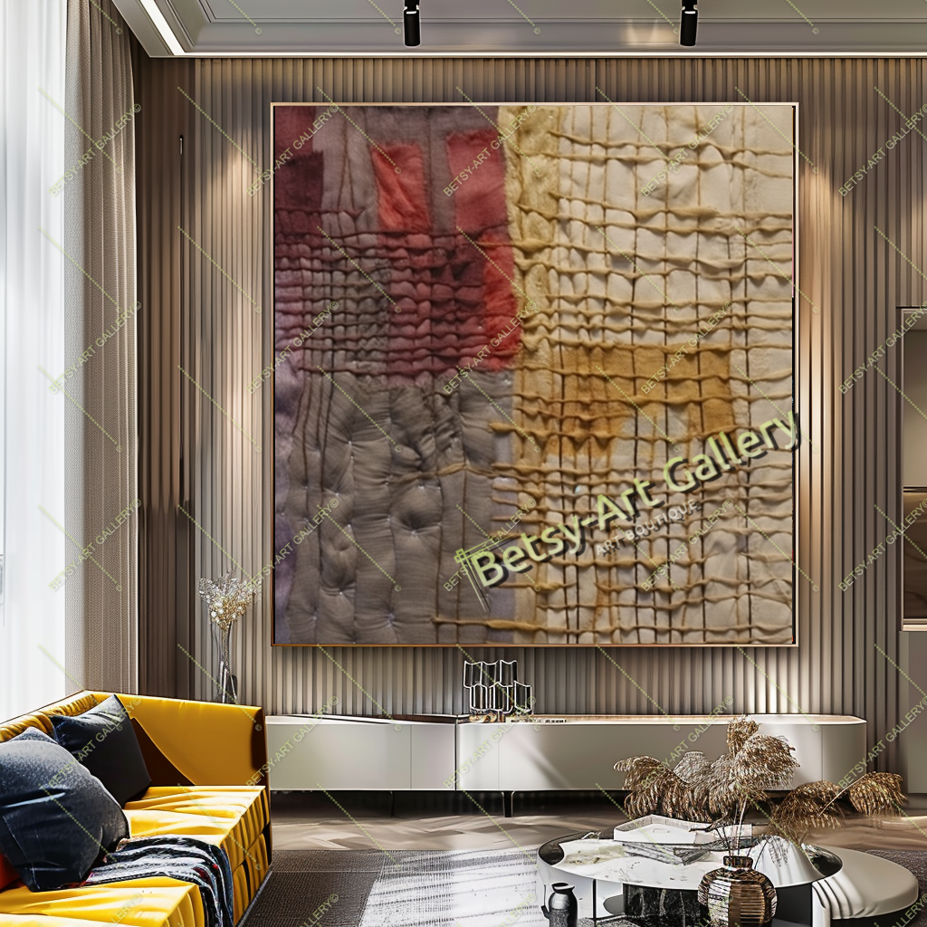 Boho Patchwork Abstract Canvas Print, Modern Bohemian Wall Art