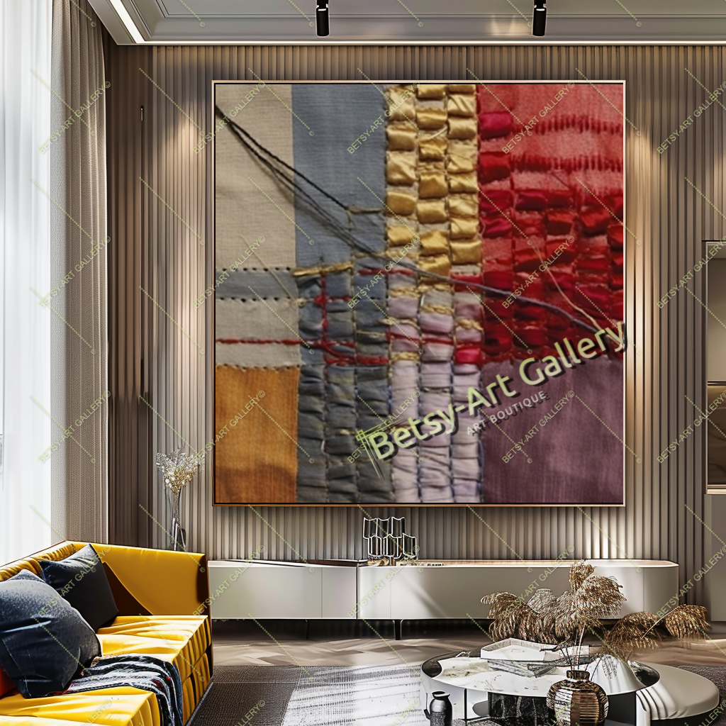 Boho Patchwork Abstract Canvas Print, Modern Bohemian Wall Art