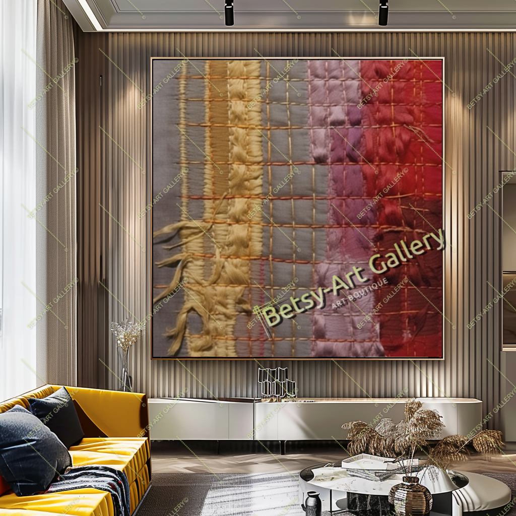 Boho Patchwork Abstract Canvas Print, Modern Bohemian Wall Art