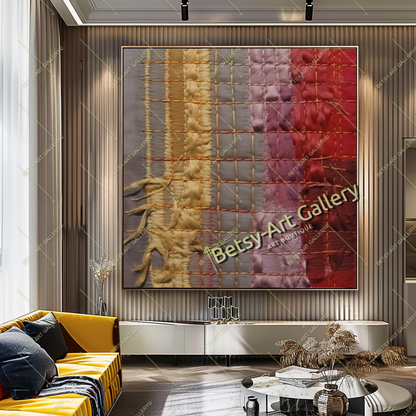 Boho Patchwork Abstract Canvas Print, Modern Bohemian Wall Art