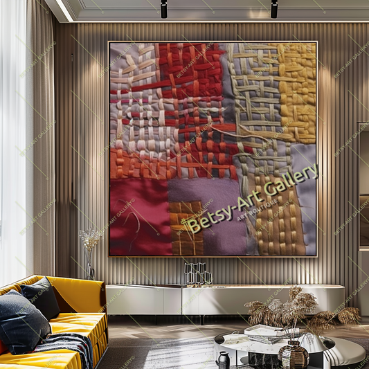 Boho Patchwork Abstract Canvas Print, Modern Bohemian Wall Art