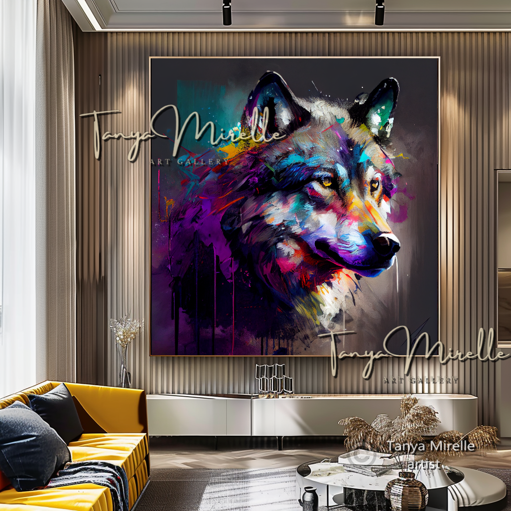 Colorful Wolf Art Print on Canvas – Modern Abstract Animal Wall Art