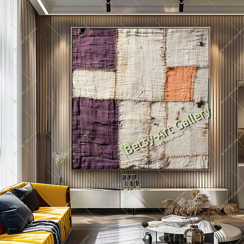 Colorful Textile-Inspired Wall Art - Boho Patchwork Abstract Canvas Print