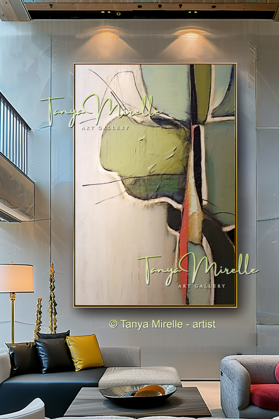 Green Beige Modern Abstract Impasto Painting #142