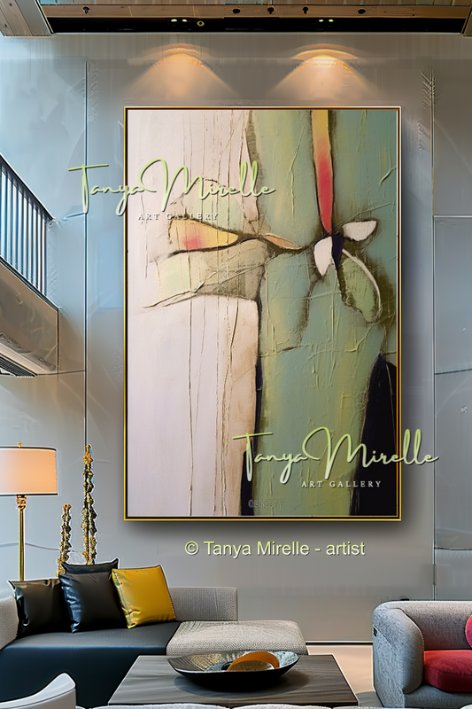 Green Beige Modern Abstract Impasto Painting #142