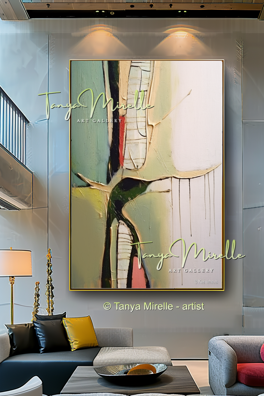 Green Beige Modern Abstract Impasto Painting #142