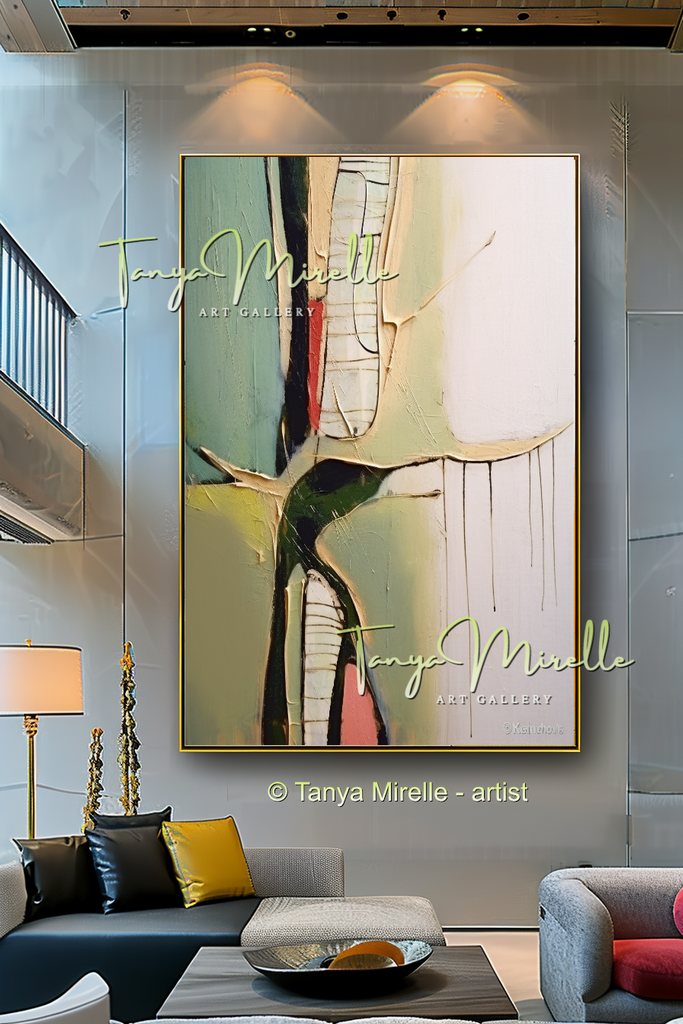 Green Beige Modern Abstract Impasto Painting #142 – Large – Oil on Canvas – {{ product.title }} canvas artwork by Tanya Mirelle – modern wall decor – original artwork for home, living room, office, or gallery – original artwork by Tanya Mirelle Art Gallery