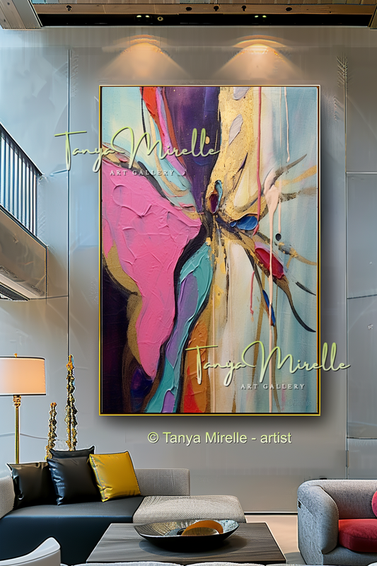 Blue Pink Modern Abstract Impasto Painting #147