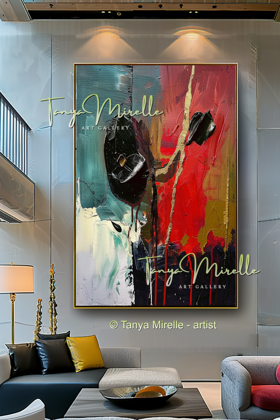 Deep Green Red Abstract Modern Wall Art #153