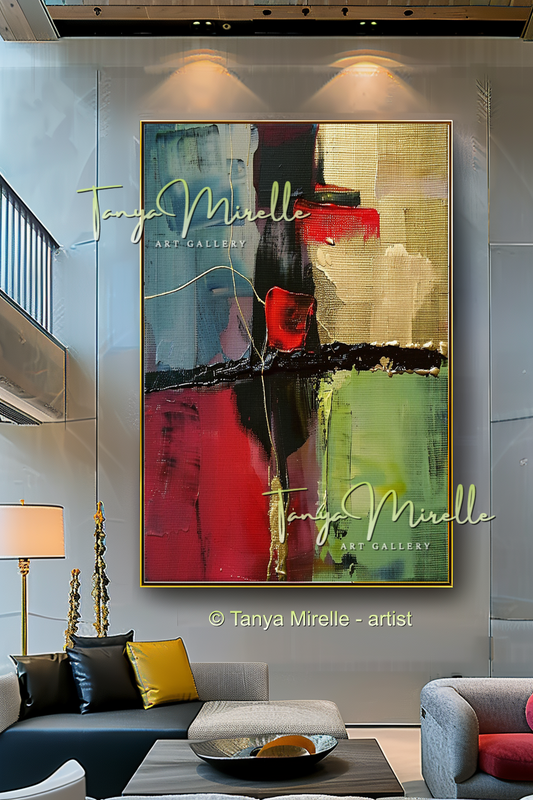 Deep Green Red Abstract Modern Wall Art #153