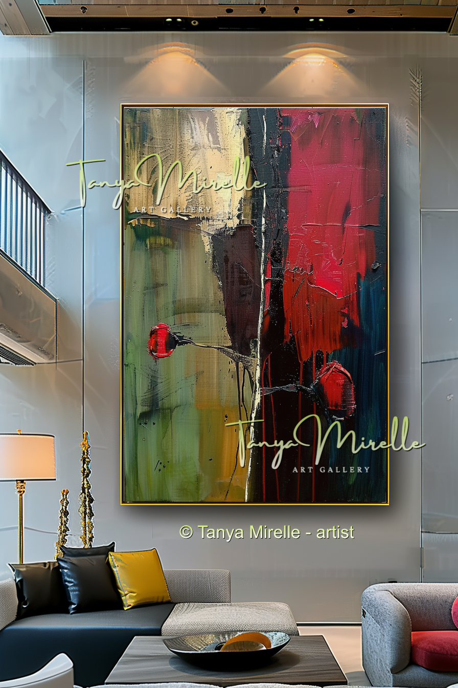 Deep Green Red Abstract Modern Wall Art #153