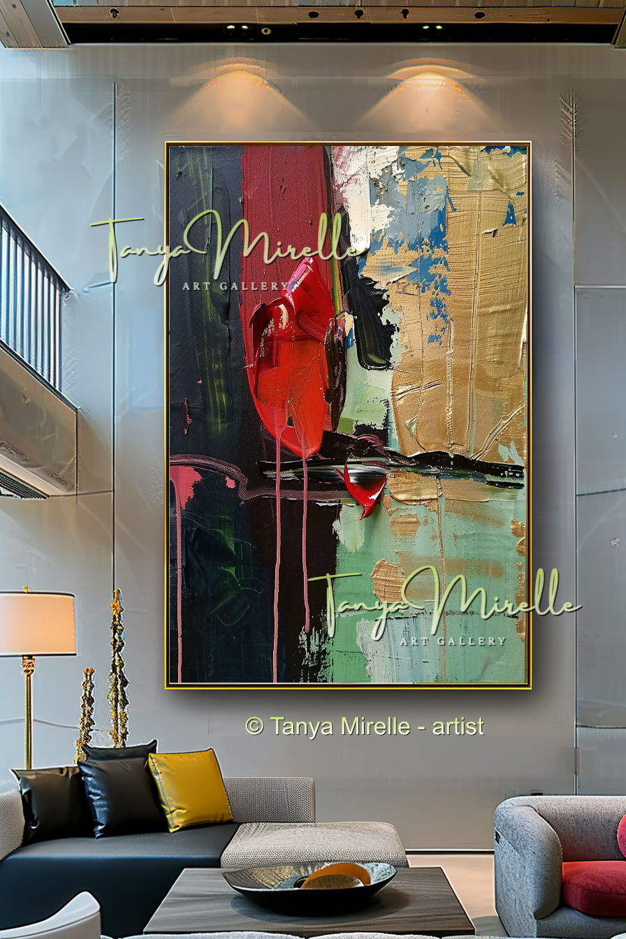 Deep Green Red Abstract Modern Wall Art #153