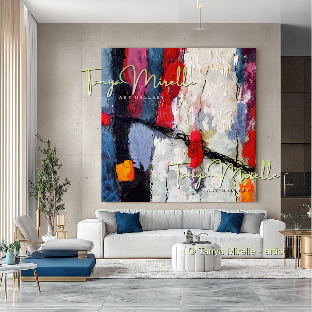 Impasto Oil Canvas Wall Art, Bold Red Accents #299