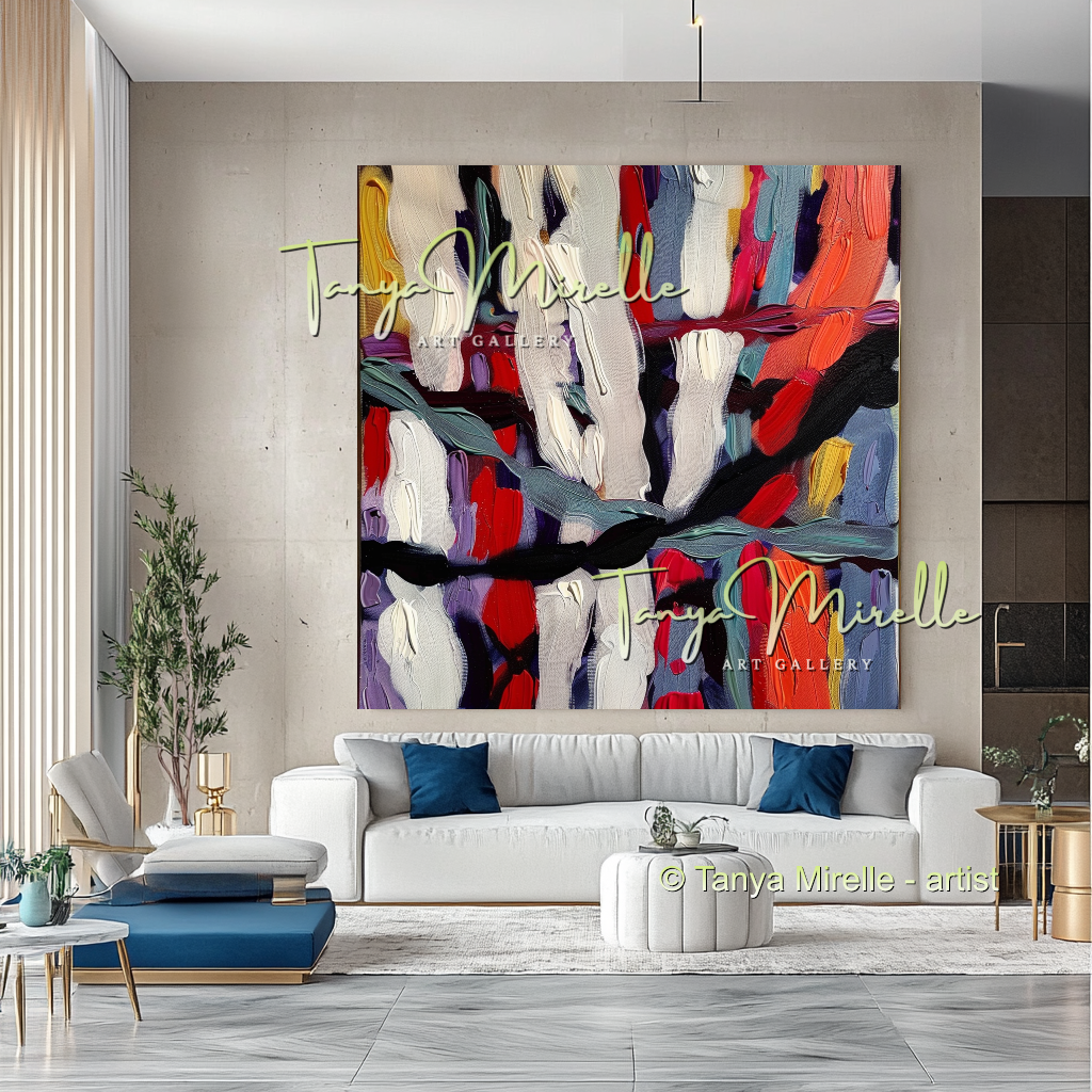 Impasto Oil Canvas Wall Art, Bold Red Accents #299