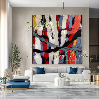 Impasto Oil Canvas Wall Art, Bold Red Accents #299