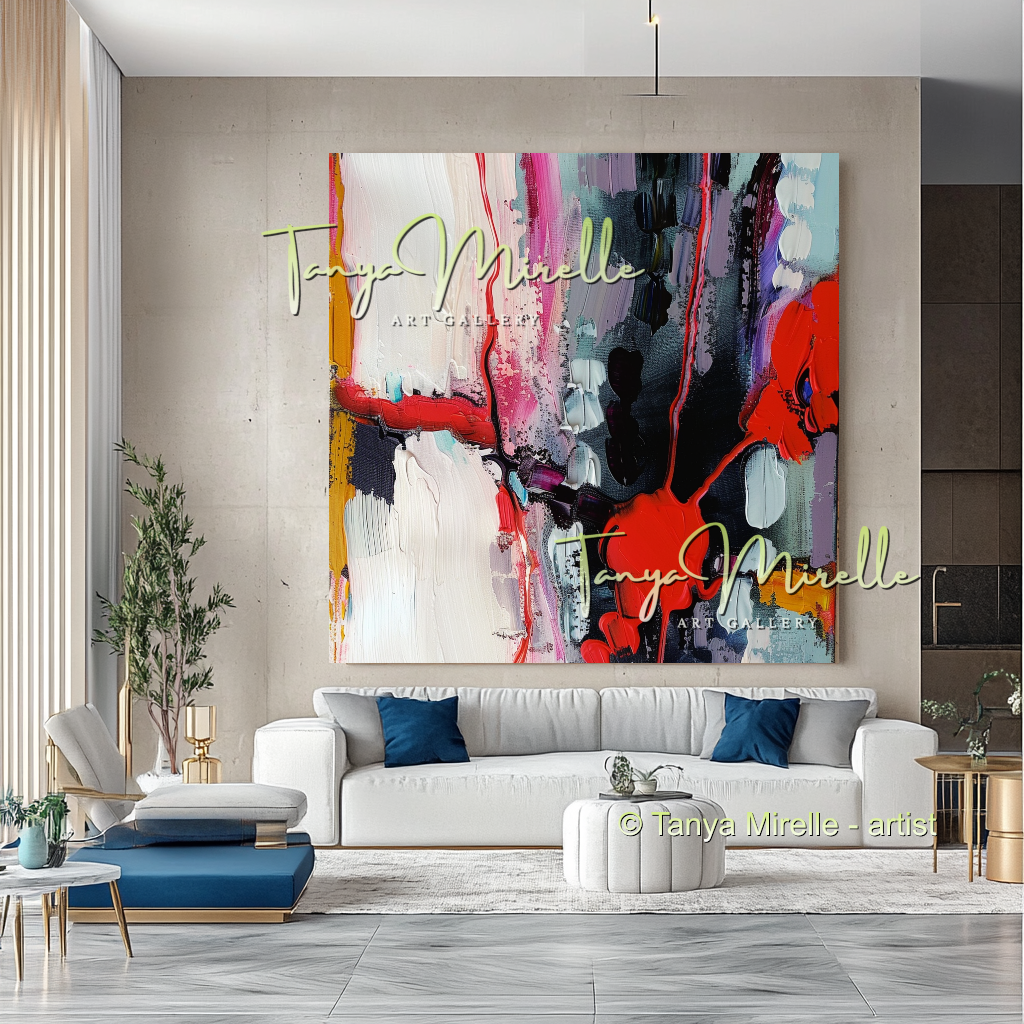 Impasto Oil Canvas Wall Art, Bold Red Accents #299