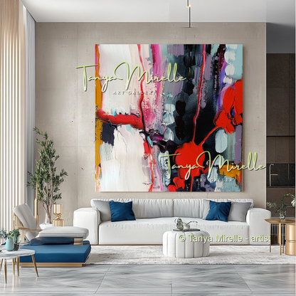 Impasto Oil Canvas Wall Art, Bold Red Accents #299