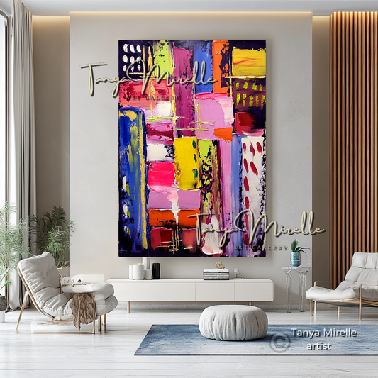 Geometric Abstract Impasto Painting - Vibrant Textured Modern Wall Art #123