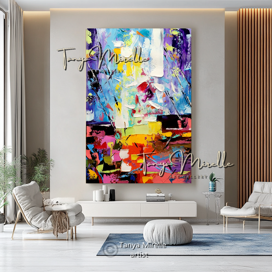 Rainbow Abstract Impasto Painting - Textured Modern Wall Art on Canvas #85