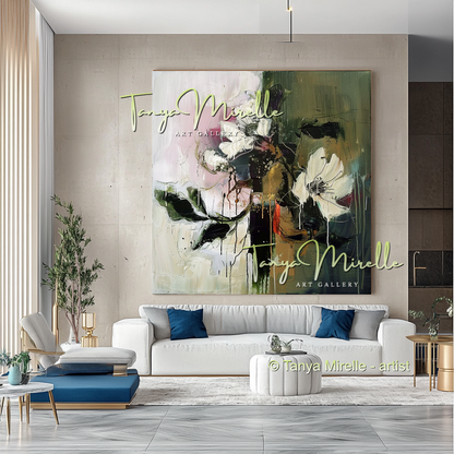 Large Abstract Floral Oil Painting - Modern Wall Art #187