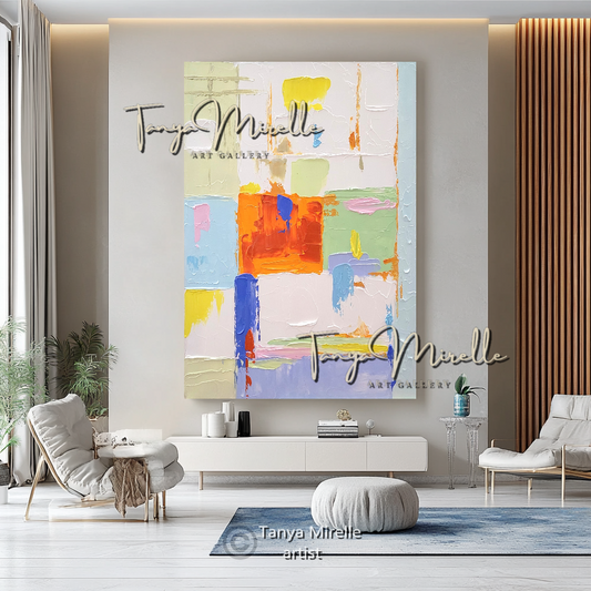 Minimalist Abstract Impasto Painting - Pastel Colors Modern Wall Art on Canvas #81
