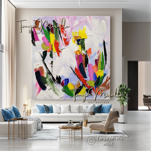Modern Floral Wall Art - Colorful Abstract Impasto Oil Painting on Canvas #38