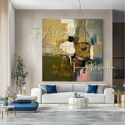 Green Beige Floral Abstract Painting - Modern Wall Art #164