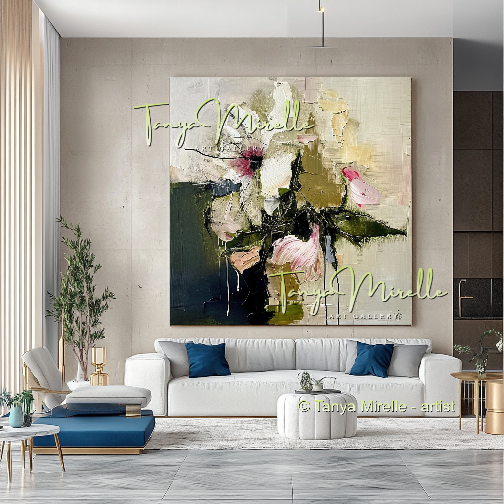 Large Abstract Floral Oil Painting - Modern Wall Art #187