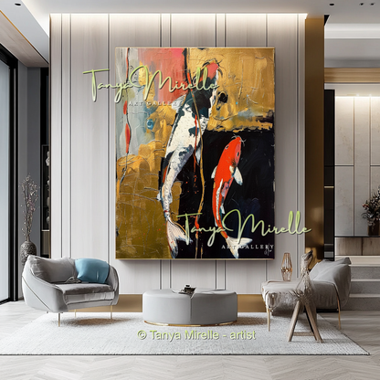 Vivid Koi Fish Abstract Painting - Modern Wall Art #185