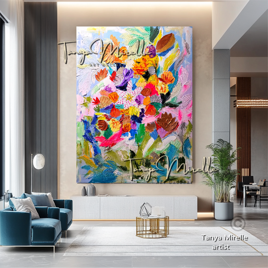 Modern Floral Wall Art - Colorful Underwater Abstract Impasto Oil Painting on Canvas #28