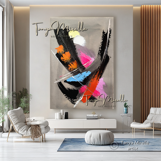 Modern Abstract Wall Art - Colorful Textured Oil Painting on Canvas #49