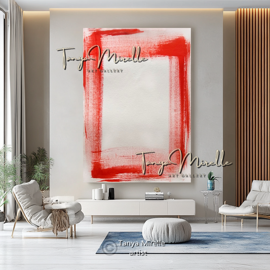 Minimalist Abstract Impasto Painting - Red White Modern Wall Art on Canvas #82