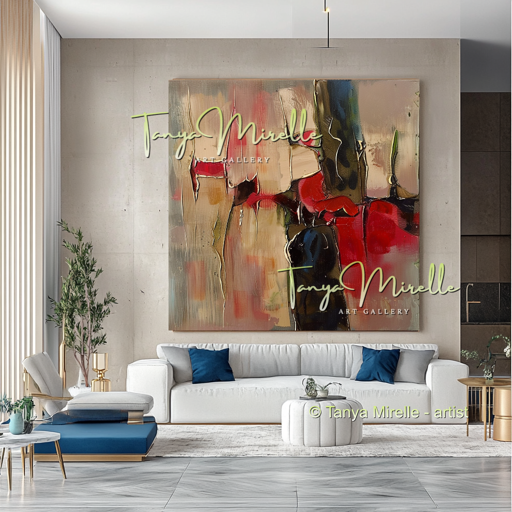 Bold Abstract Canvas Art with Red Accents #294