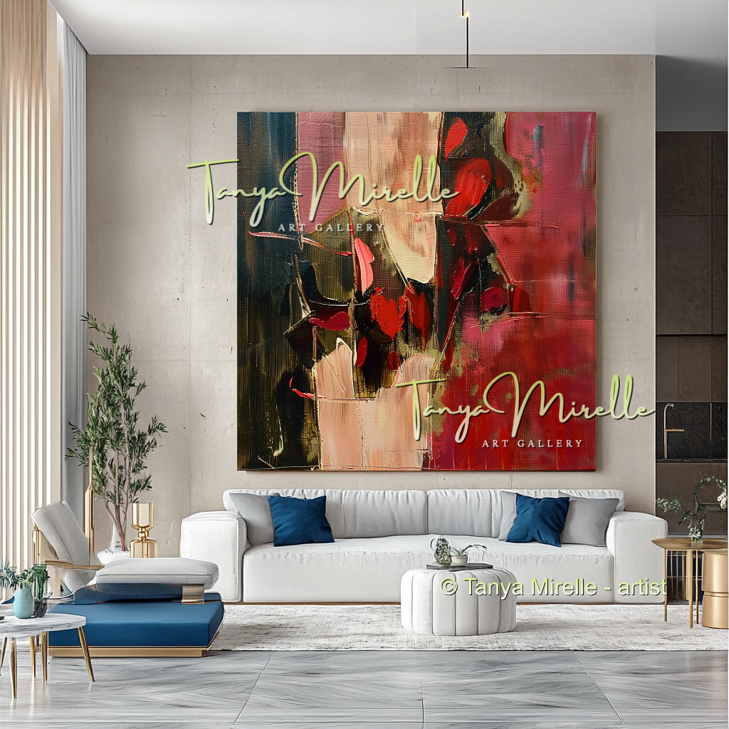 Bold Abstract Canvas Art with Red Accents #294